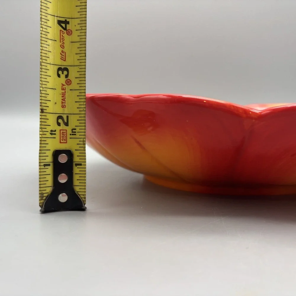 Laurie Gates Hand Painted Orange Flower Serving Plate Bowl Dish Dishwasher Safe